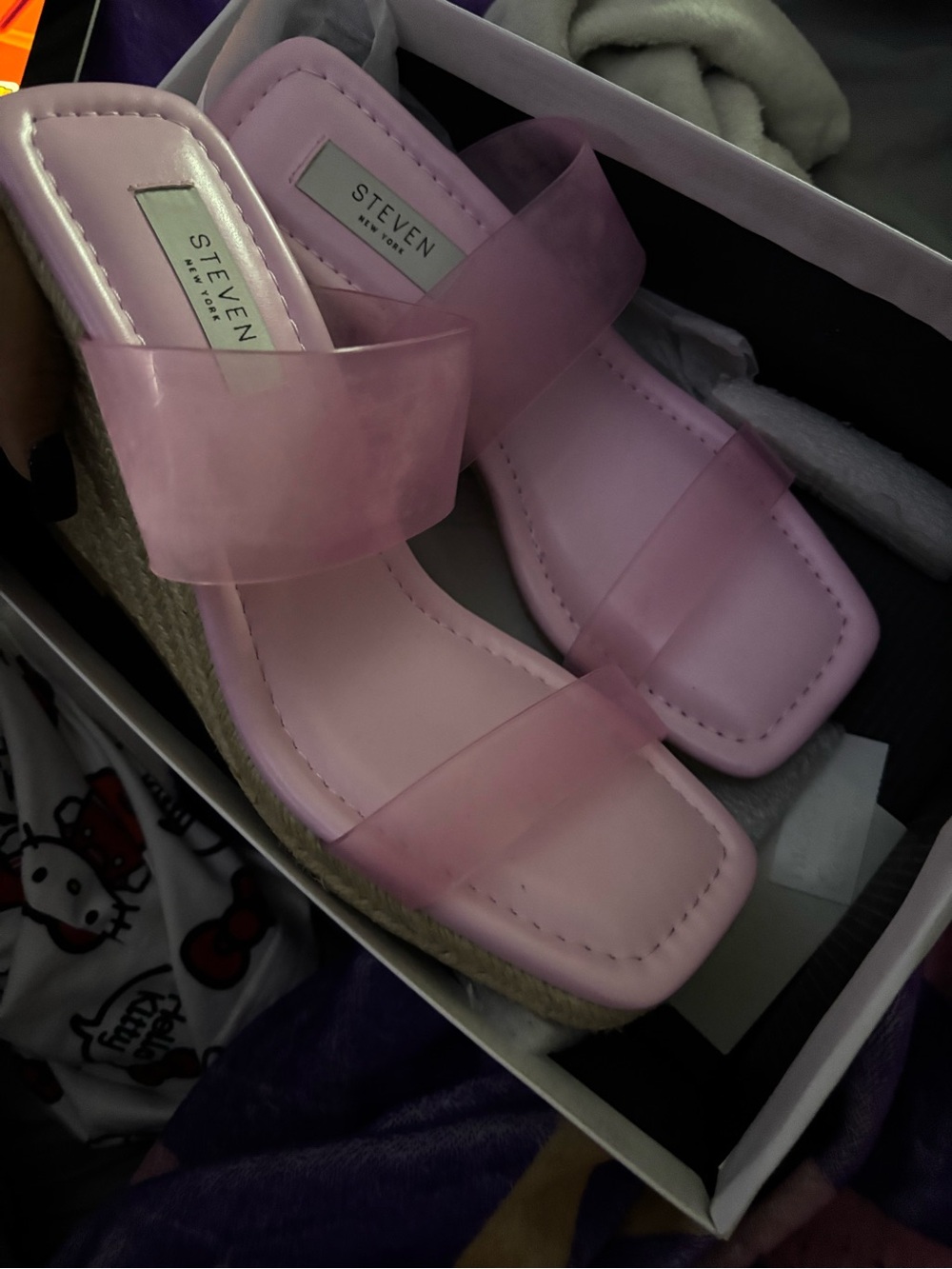 Seven7 Pink Clear-Strap Espadrille Wedge Sandals